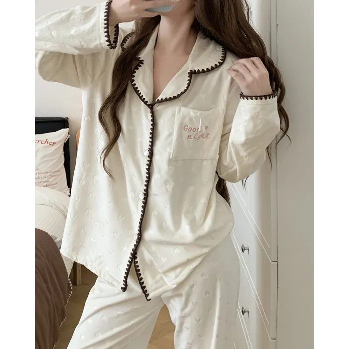 638Y# 겨울 신상품 두꺼운 아일랜드 플리스 파자마 여성 달콤한 카디건 칼라 홈웨어 세트 260g · 도매 · OEM · 전 세계 배송 - Detail 1