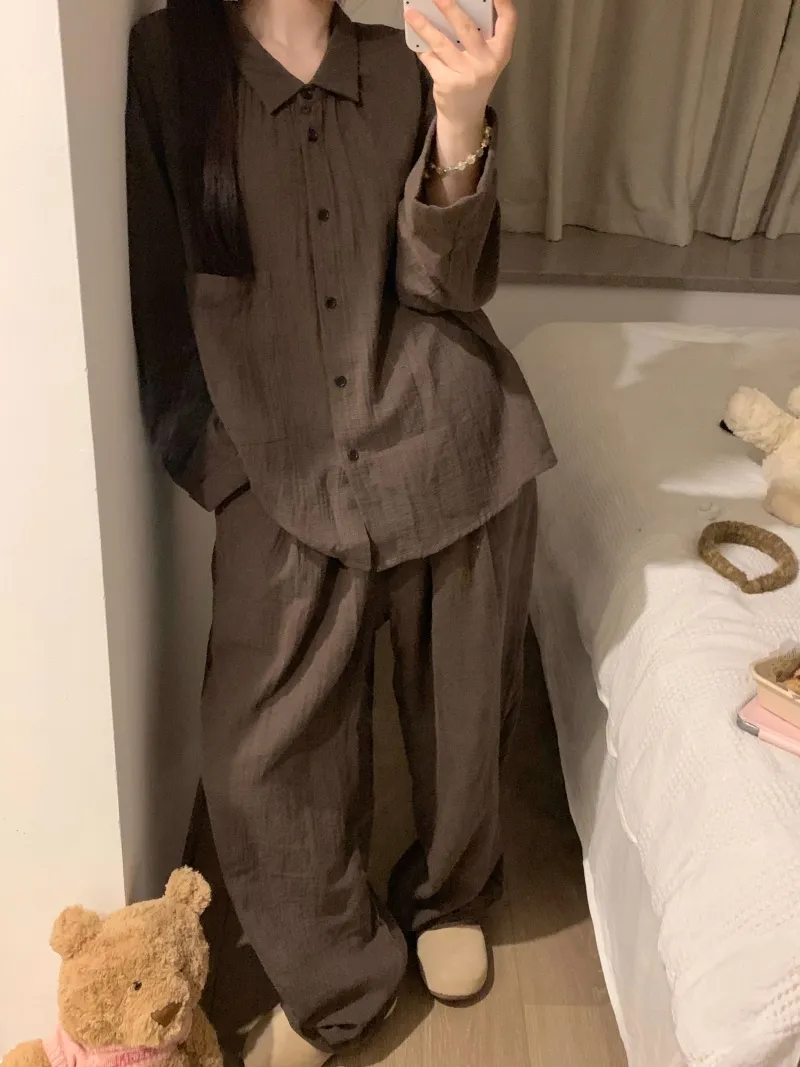 6398 Maillard Solid Color 2026 Spring Autumn New Pajamas Women's Influencer INS Style Korean Version Loungewear Set · Wholesale · OEM · Worldwide Shipping