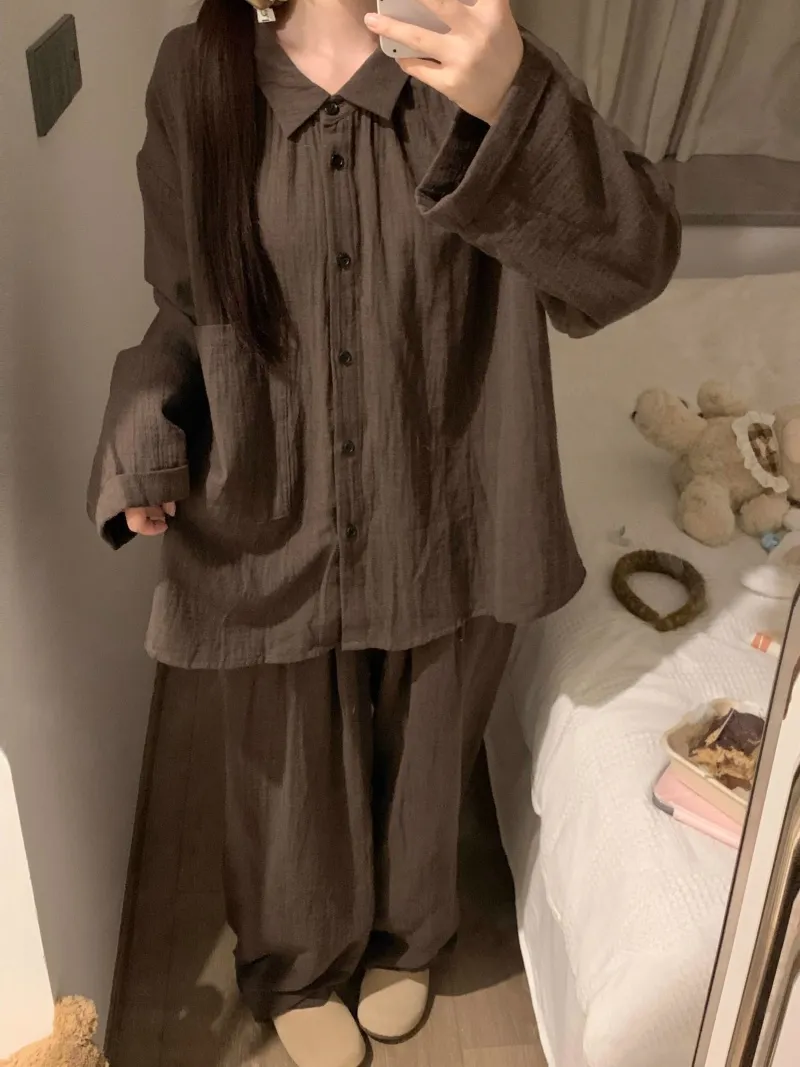 6398 Maillard Solid Color 2026 Spring Autumn New Pajamas Women's Influencer INS Style Korean Version Loungewear Set · Wholesale · OEM · Worldwide Shipping - View 1