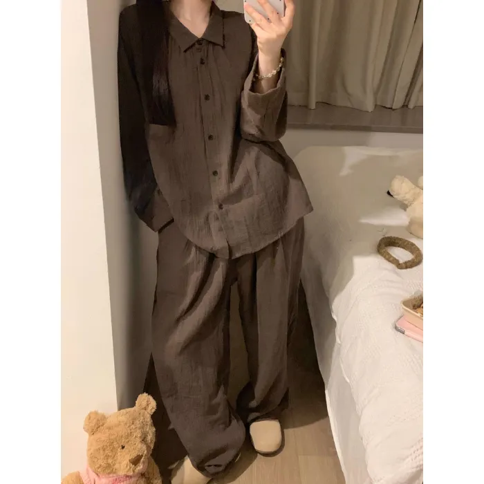 6398 Maillard Solid Color 2026 Spring Autumn New Pajamas Women's Influencer INS Style Korean Version Loungewear Set · Wholesale · OEM · Worldwide Shipping - Detail 1