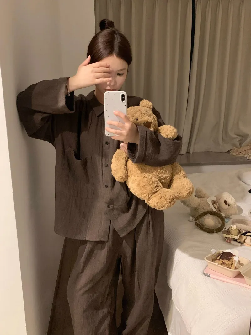 6398 Maillard Solid Color 2026 Spring Autumn New Pajamas Women's Influencer INS Style Korean Version Loungewear Set · Wholesale · OEM · Worldwide Shipping - View 3