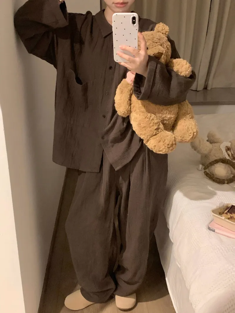 6398 Maillard Solid Color 2026 Spring Autumn New Pajamas Women's Influencer INS Style Korean Version Loungewear Set · Wholesale · OEM · Worldwide Shipping - Detail 4