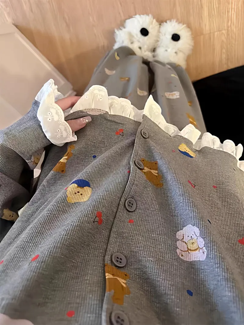 6472 Grey Bear 2026 Spring and Autumn New Pajamas Women's Influencer Style Korean Version Long Sleeve Long Pants Loungewear Set · Wholesale · OEM · Worldwide Shipping - View 3