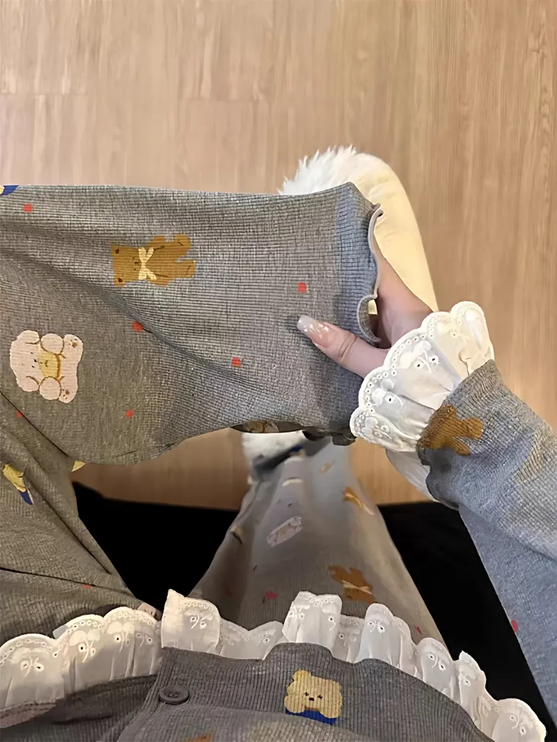 6472 Grey Bear 2026 Spring and Autumn New Pajamas Women's Influencer Style Korean Version Long Sleeve Long Pants Loungewear Set · Wholesale · OEM · Worldwide Shipping - View 4