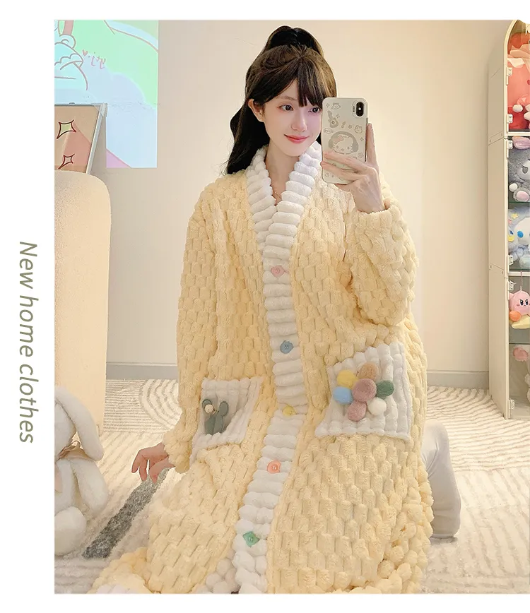 Women's Pajamas Winter New Long Plush Cutout Open-Front Nightdress Loose Plus Size Up to 110kg Wearable Loungewear M-5XL · Wholesale · OEM · Worldwide Shipping - Detail 12