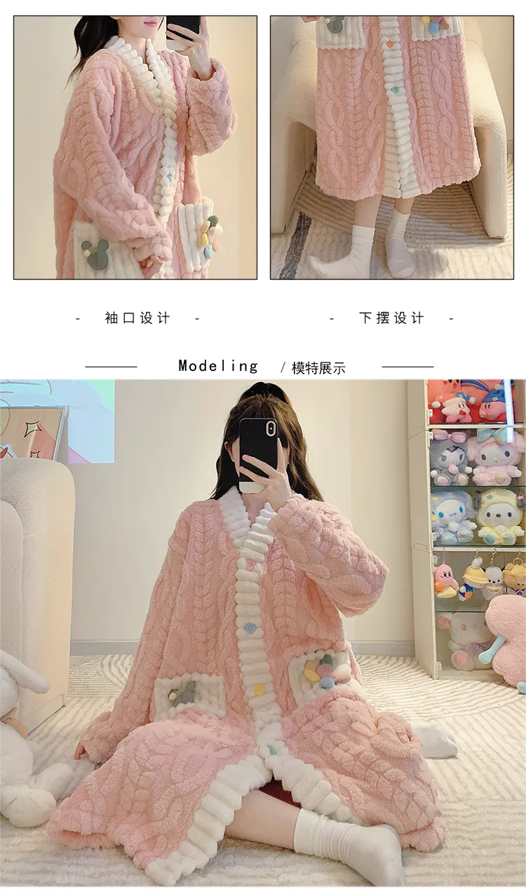 Women's Pajamas Winter New Long Plush Cutout Open-Front Nightdress Loose Plus Size Up to 110kg Wearable Loungewear M-5XL · Wholesale · OEM · Worldwide Shipping - Detail 5