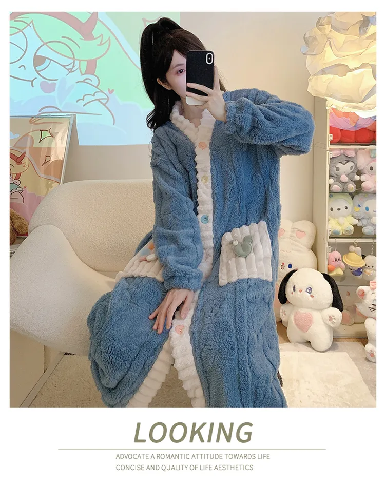 Women's Pajamas Winter New Long Plush Cutout Open-Front Nightdress Loose Plus Size Up to 110kg Wearable Loungewear M-5XL · Wholesale · OEM · Worldwide Shipping - Detail 25