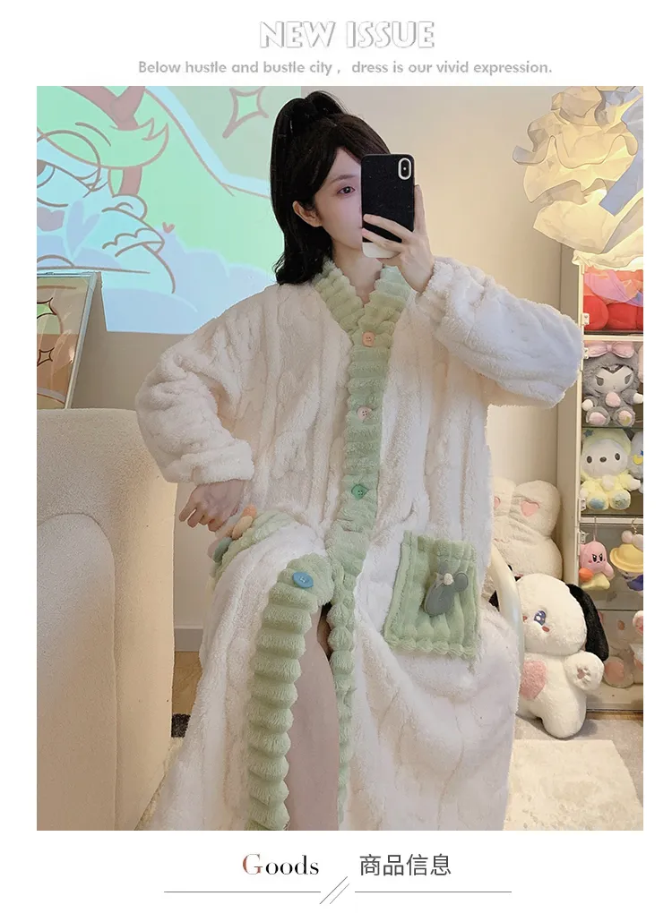 Women's Pajamas Winter New Long Plush Cutout Open-Front Nightdress Loose Plus Size Up to 110kg Wearable Loungewear M-5XL · Wholesale · OEM · Worldwide Shipping - Detail 16
