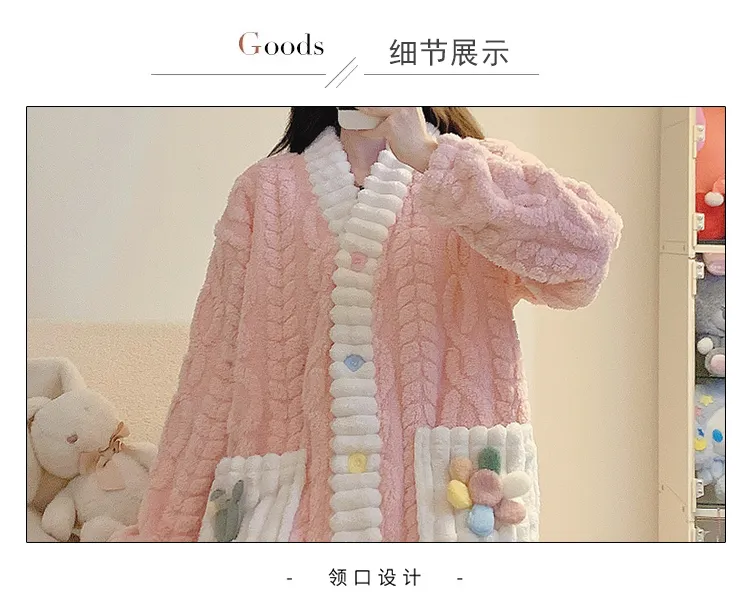 Women's Pajamas Winter New Long Plush Cutout Open-Front Nightdress Loose Plus Size Up to 110kg Wearable Loungewear M-5XL · Wholesale · OEM · Worldwide Shipping - Detail 4