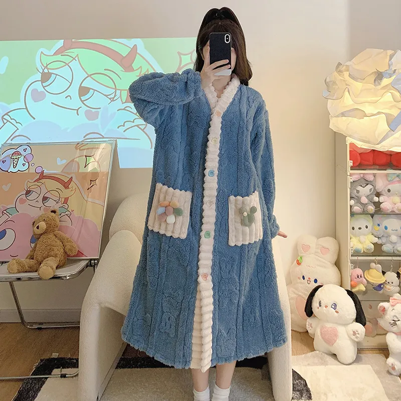 Women's Pajamas Winter New Long Plush Cutout Open-Front Nightdress Loose Plus Size Up to 110kg Wearable Loungewear M-5XL · Wholesale · OEM · Worldwide Shipping - View 2