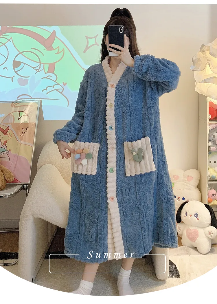 Women's Pajamas Winter New Long Plush Cutout Open-Front Nightdress Loose Plus Size Up to 110kg Wearable Loungewear M-5XL · Wholesale · OEM · Worldwide Shipping - Detail 23