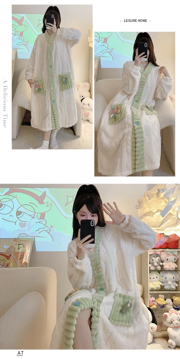 Women's Pajamas Winter New Long Plush Cutout Open-Front Nightdress Loose Plus Size Up to 110kg Wearable Loungewear M-5XL · Wholesale · OEM · Worldwide Shipping - Detail 29