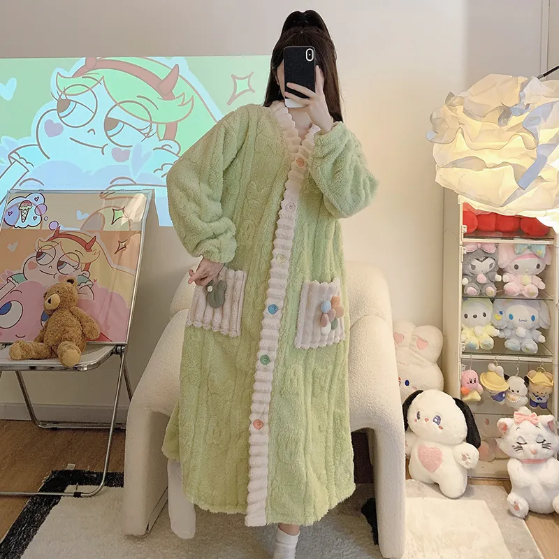 Women's Pajamas Winter New Long Plush Cutout Open-Front Nightdress Loose Plus Size Up to 110kg Wearable Loungewear M-5XL · Wholesale · OEM · Worldwide Shipping - View 3