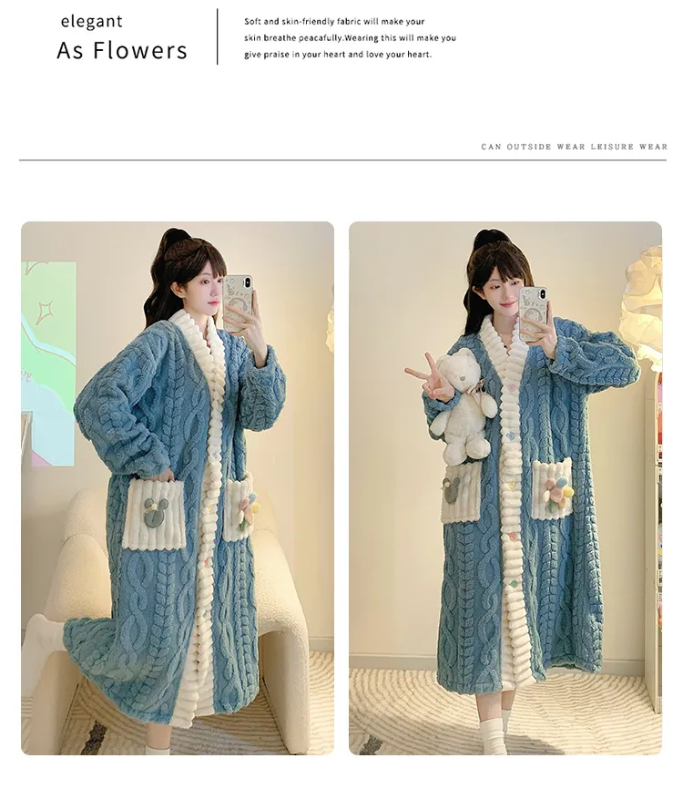 Women's Pajamas Winter New Long Plush Cutout Open-Front Nightdress Loose Plus Size Up to 110kg Wearable Loungewear M-5XL · Wholesale · OEM · Worldwide Shipping - Detail 10