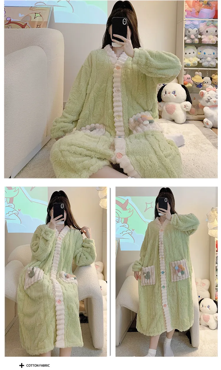 Women's Pajamas Winter New Long Plush Cutout Open-Front Nightdress Loose Plus Size Up to 110kg Wearable Loungewear M-5XL · Wholesale · OEM · Worldwide Shipping - Detail 22