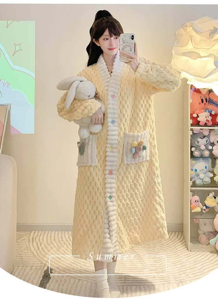 Women's Pajamas Winter New Long Plush Cutout Open-Front Nightdress Loose Plus Size Up to 110kg Wearable Loungewear M-5XL · Wholesale · OEM · Worldwide Shipping - Detail 11