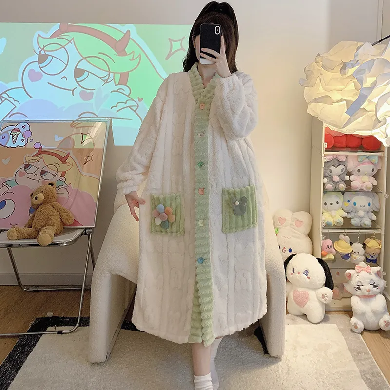 Women's Pajamas Winter New Long Plush Cutout Open-Front Nightdress Loose Plus Size Up to 110kg Wearable Loungewear M-5XL · Wholesale · OEM · Worldwide Shipping - View 4