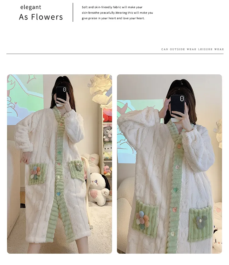 Women's Pajamas Winter New Long Plush Cutout Open-Front Nightdress Loose Plus Size Up to 110kg Wearable Loungewear M-5XL · Wholesale · OEM · Worldwide Shipping - Detail 30