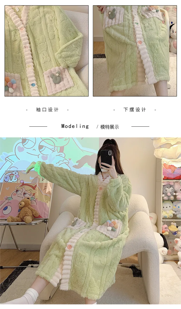 Women's Pajamas Winter New Long Plush Cutout Open-Front Nightdress Loose Plus Size Up to 110kg Wearable Loungewear M-5XL · Wholesale · OEM · Worldwide Shipping - Detail 20