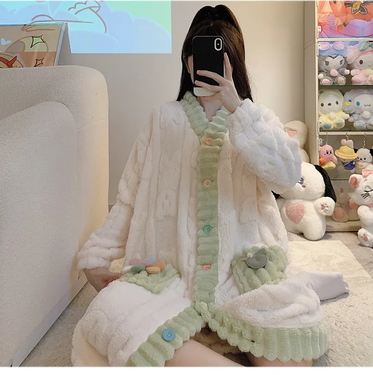 Women's Pajamas Winter New Long Plush Cutout Open-Front Nightdress Loose Plus Size Up to 110kg Wearable Loungewear M-5XL · Wholesale · OEM · Worldwide Shipping - Detail 28