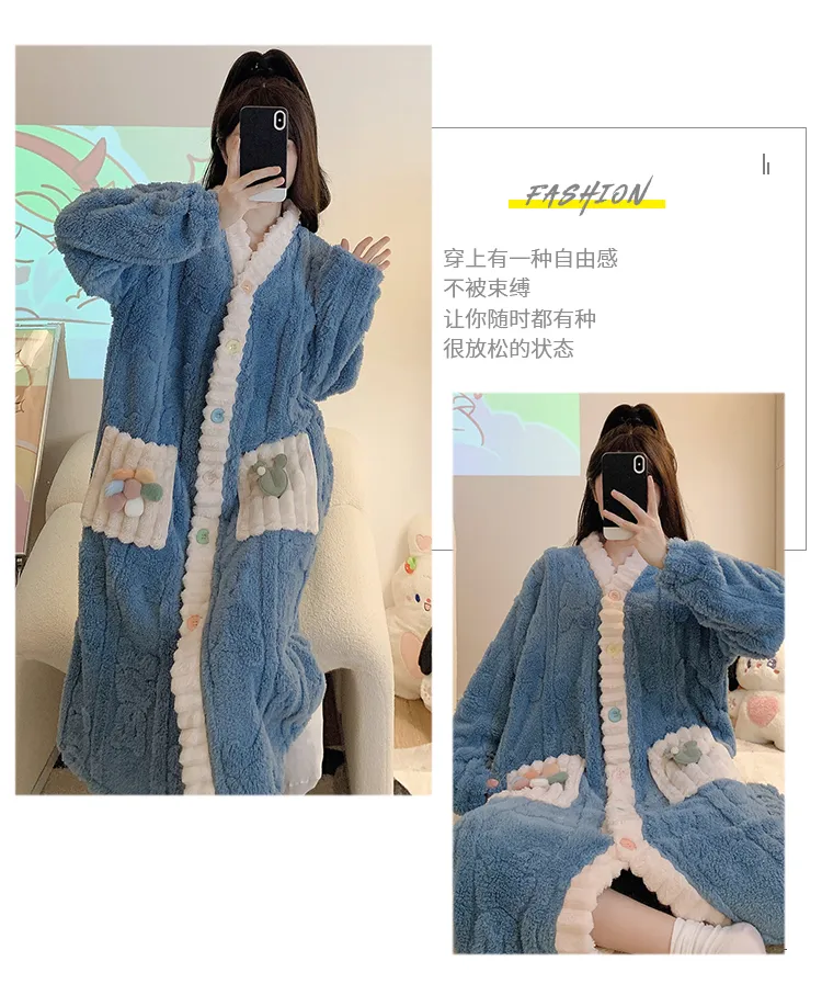 Women's Pajamas Winter New Long Plush Cutout Open-Front Nightdress Loose Plus Size Up to 110kg Wearable Loungewear M-5XL · Wholesale · OEM · Worldwide Shipping - Detail 27