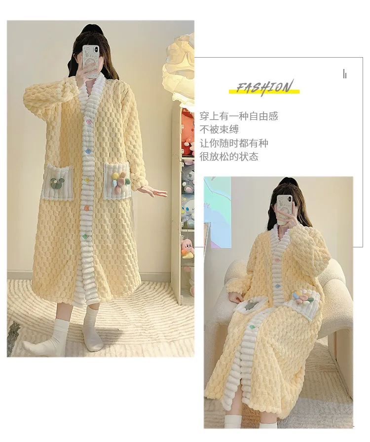 Women's Pajamas Winter New Long Plush Cutout Open-Front Nightdress Loose Plus Size Up to 110kg Wearable Loungewear M-5XL · Wholesale · OEM · Worldwide Shipping - Detail 15