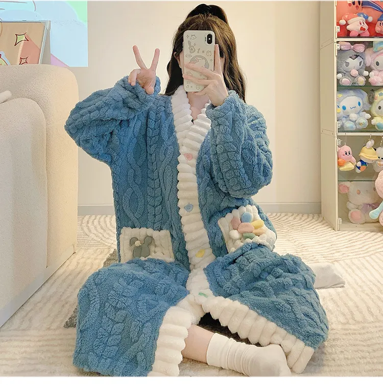Women's Pajamas Winter New Long Plush Cutout Open-Front Nightdress Loose Plus Size Up to 110kg Wearable Loungewear M-5XL · Wholesale · OEM · Worldwide Shipping - Detail 8