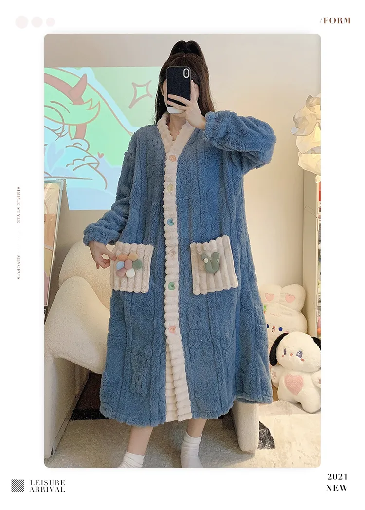 Women's Pajamas Winter New Long Plush Cutout Open-Front Nightdress Loose Plus Size Up to 110kg Wearable Loungewear M-5XL · Wholesale · OEM · Worldwide Shipping - Detail 26