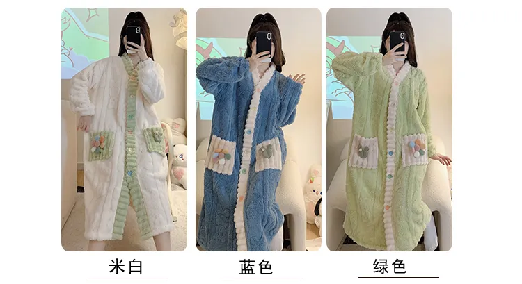 Women's Pajamas Winter New Long Plush Cutout Open-Front Nightdress Loose Plus Size Up to 110kg Wearable Loungewear M-5XL · Wholesale · OEM · Worldwide Shipping - Detail 17
