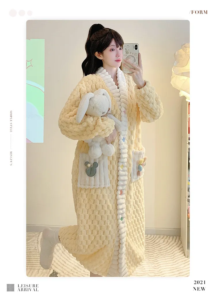 Women's Pajamas Winter New Long Plush Cutout Open-Front Nightdress Loose Plus Size Up to 110kg Wearable Loungewear M-5XL · Wholesale · OEM · Worldwide Shipping - Detail 14