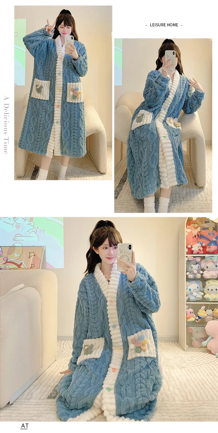 Women's Pajamas Winter New Long Plush Cutout Open-Front Nightdress Loose Plus Size Up to 110kg Wearable Loungewear M-5XL · Wholesale · OEM · Worldwide Shipping - Detail 9