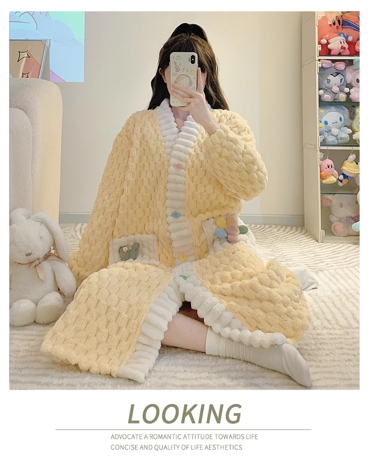 Women's Pajamas Winter New Long Plush Cutout Open-Front Nightdress Loose Plus Size Up to 110kg Wearable Loungewear M-5XL · Wholesale · OEM · Worldwide Shipping - Detail 13