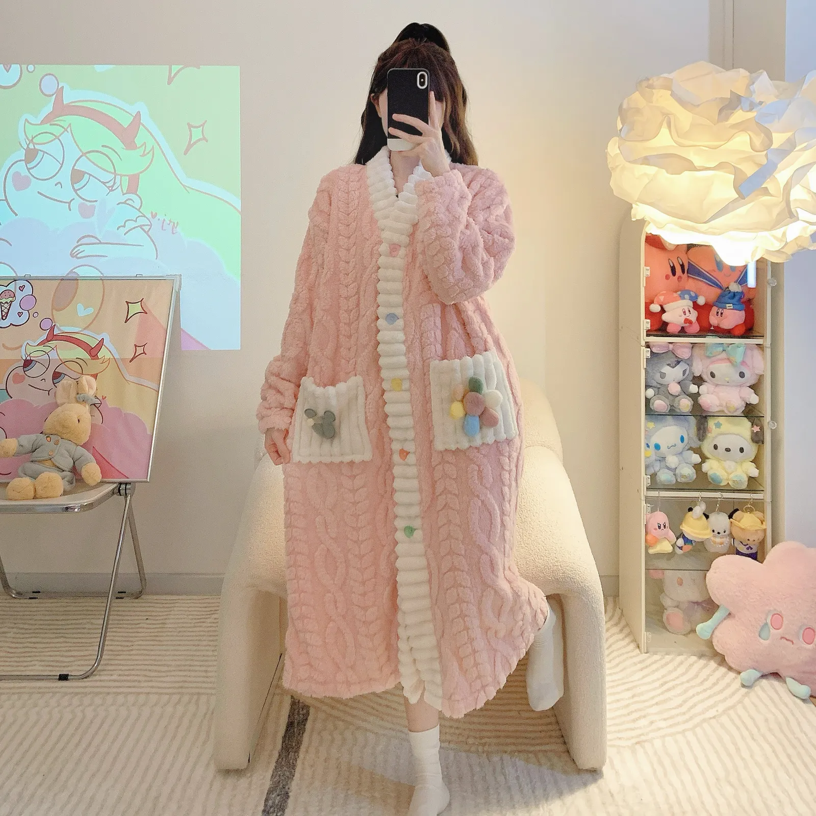 Women's Pajamas Winter New Long Plush Cutout Open-Front Nightdress Loose Plus Size Up to 110kg Wearable Loungewear M-5XL · Wholesale · OEM · Worldwide Shipping - View 1