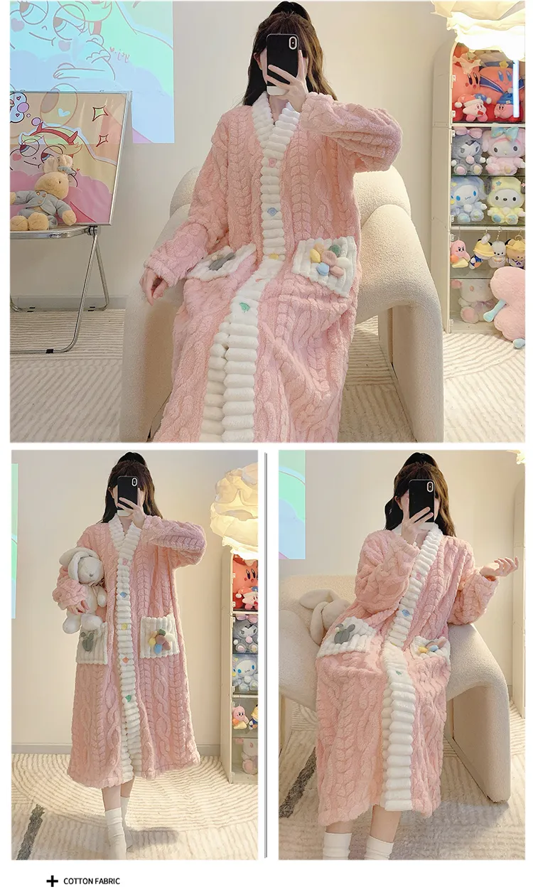 Women's Pajamas Winter New Long Plush Cutout Open-Front Nightdress Loose Plus Size Up to 110kg Wearable Loungewear M-5XL · Wholesale · OEM · Worldwide Shipping - Detail 7