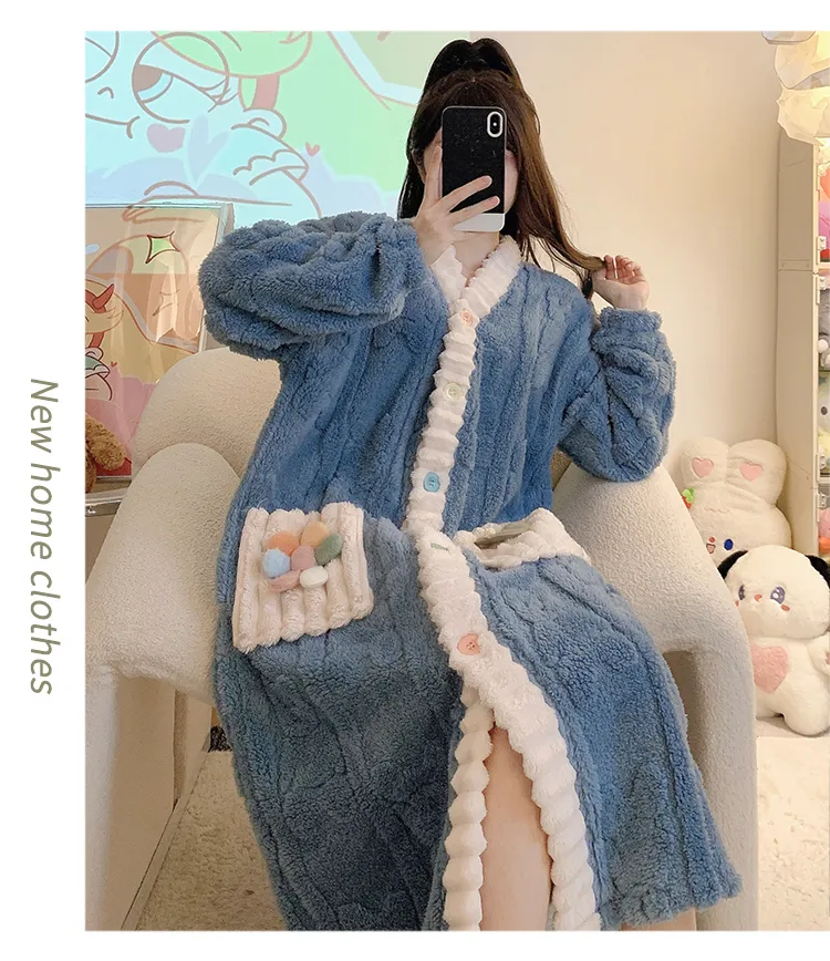 Women's Pajamas Winter New Long Plush Cutout Open-Front Nightdress Loose Plus Size Up to 110kg Wearable Loungewear M-5XL · Wholesale · OEM · Worldwide Shipping - Detail 24