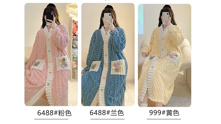 Women's Pajamas Winter New Long Plush Cutout Open-Front Nightdress Loose Plus Size Up to 110kg Wearable Loungewear M-5XL · Wholesale · OEM · Worldwide Shipping - Detail 2