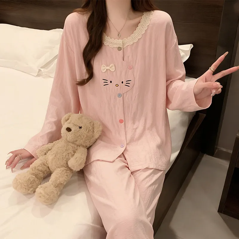 패드 내장 파자마 여성 가을겨울 2026 신상 구름 코튼 긴팔 긴바지 카툰 귀여운 홈웨어 세트 · 도매 · OEM · 전 세계 배송 - View 3
