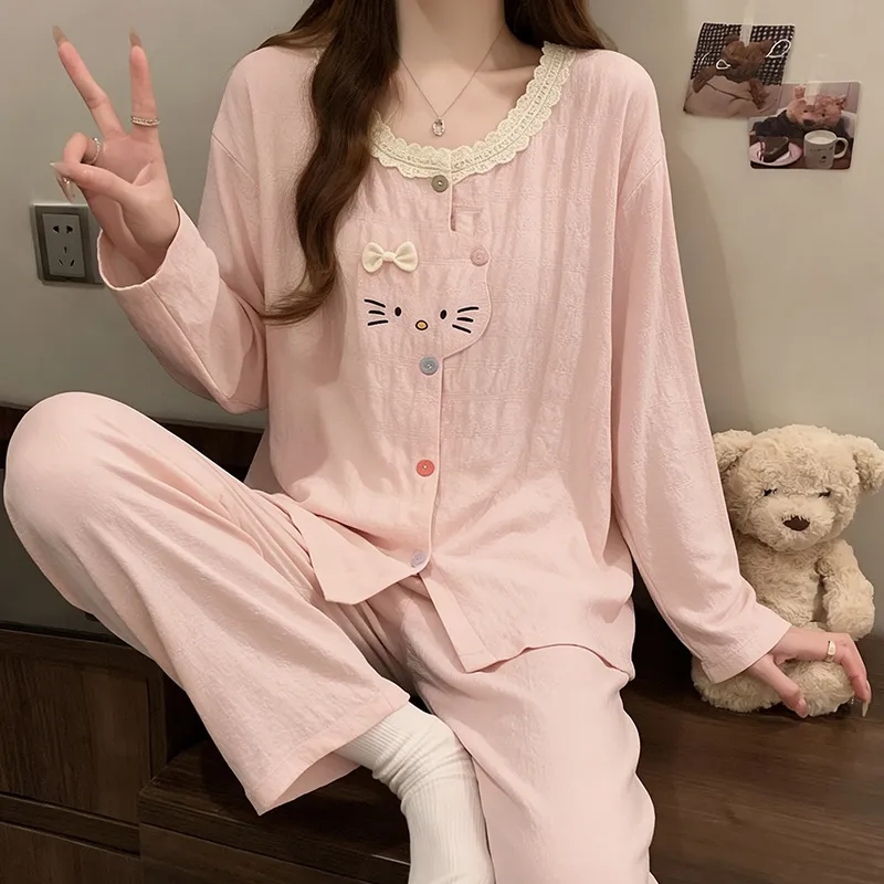 패드 내장 파자마 여성 가을겨울 2026 신상 구름 코튼 긴팔 긴바지 카툰 귀여운 홈웨어 세트 · 도매 · OEM · 전 세계 배송 - View 2