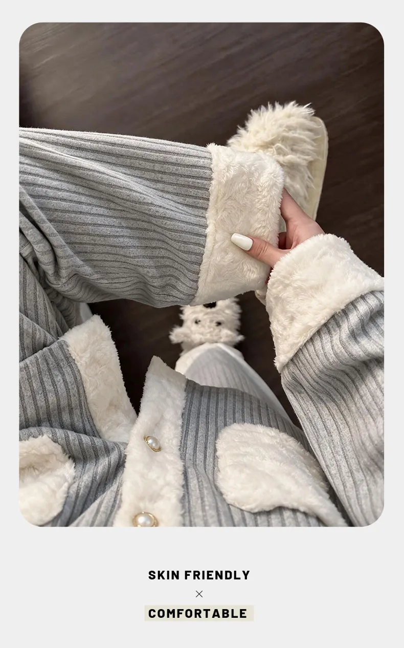 Cashmere Pajamas for Women Autumn/Winter 2026 New Thickened Warm Comfortable Sweet and Cute Homewear Two-Piece Set · Wholesale · OEM · Worldwide Shipping - Detail 6