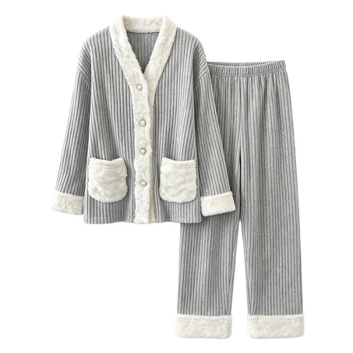Cashmere Pajamas for Women Autumn/Winter 2026 New Thickened Warm Comfortable Sweet and Cute Homewear Two-Piece Set · Wholesale · OEM · Worldwide Shipping - Detail 1