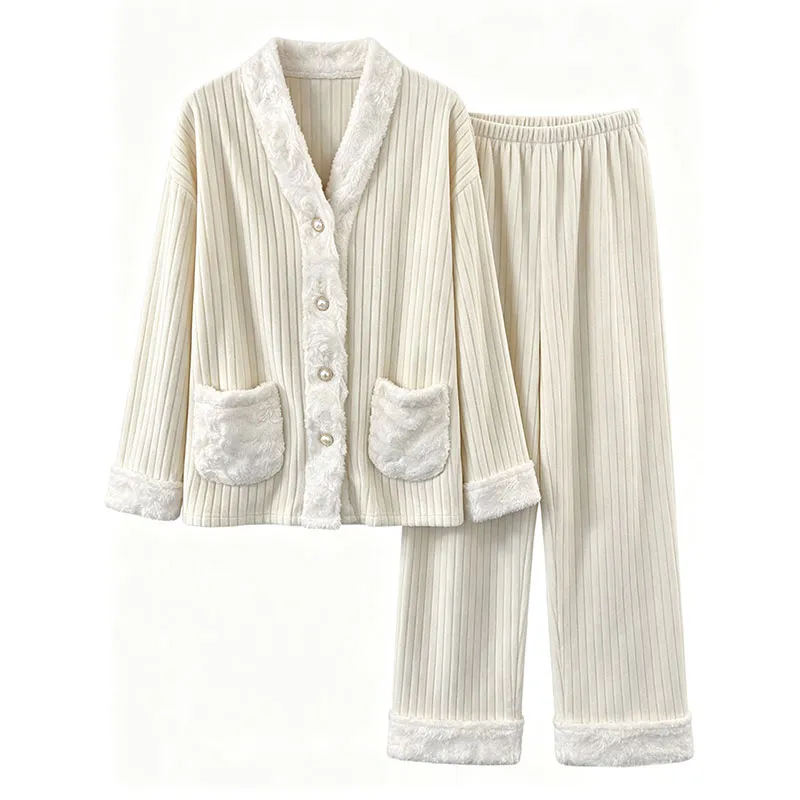 Cashmere Pajamas for Women Autumn/Winter 2026 New Thickened Warm Comfortable Sweet and Cute Homewear Two-Piece Set · Wholesale · OEM · Worldwide Shipping