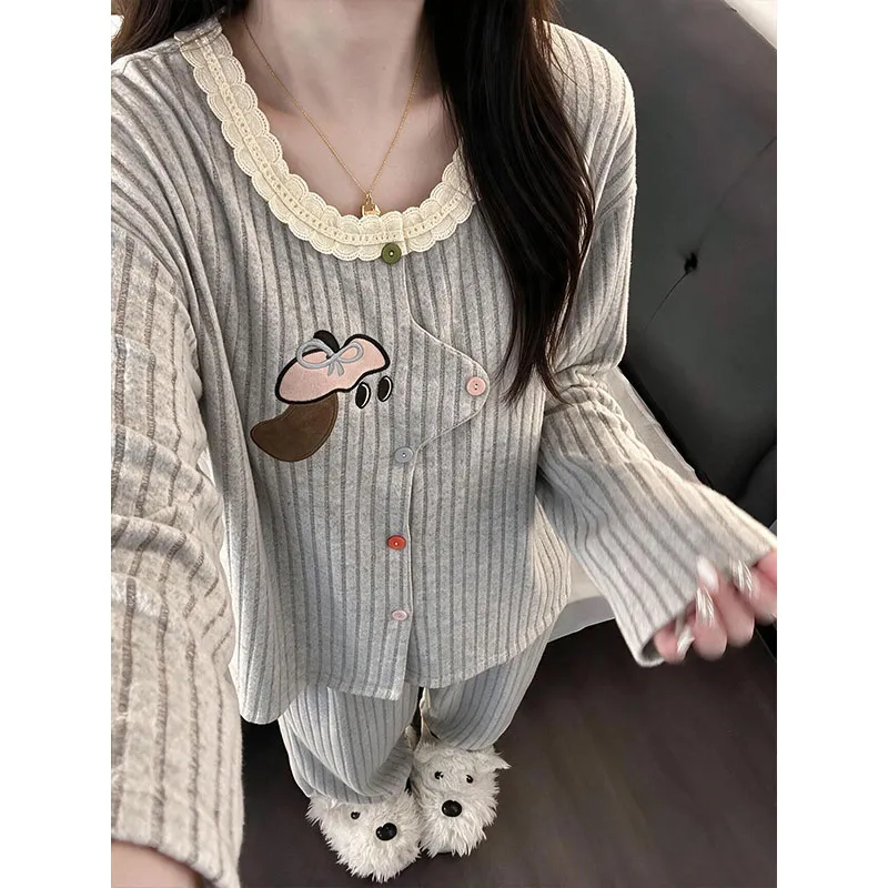 Cashmere Pajamas for Women Autumn/Winter 2026 New Thickened Warm Comfortable Sweet Cute Homewear Two-Piece Set · Wholesale · OEM · Worldwide Shipping - View 1
