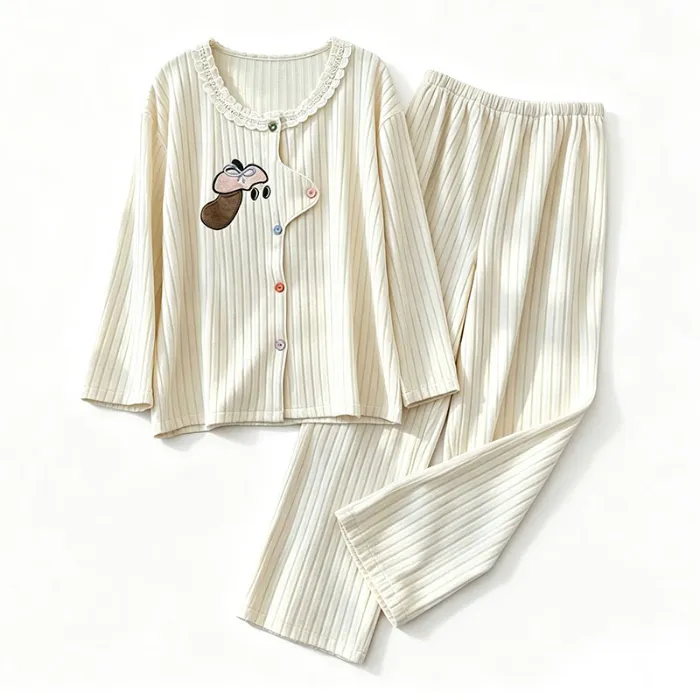 Cashmere Pajamas for Women Autumn/Winter 2026 New Thickened Warm Comfortable Sweet Cute Homewear Two-Piece Set · Wholesale · OEM · Worldwide Shipping - Detail 2