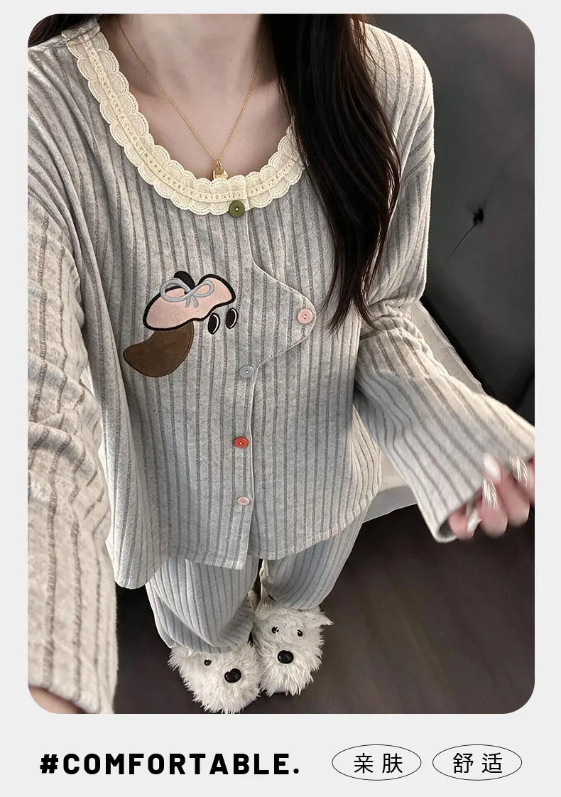 Cashmere Pajamas for Women Autumn/Winter 2026 New Thickened Warm Comfortable Sweet Cute Homewear Two-Piece Set · Wholesale · OEM · Worldwide Shipping - Detail 7