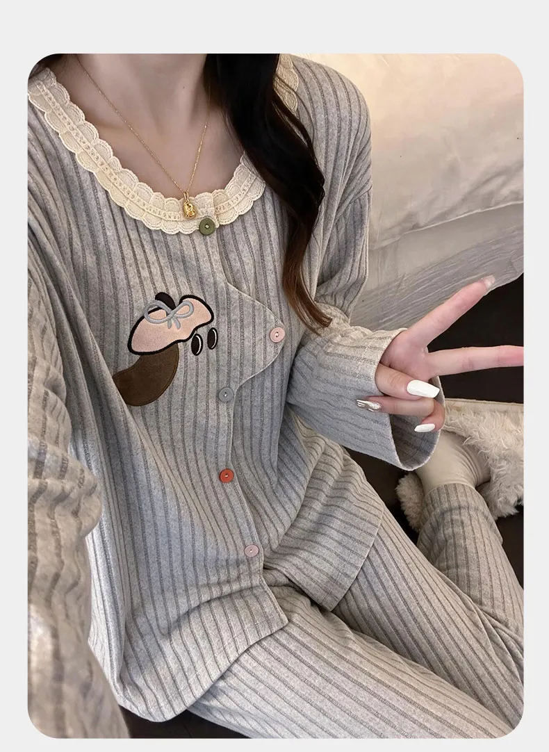 Cashmere Pajamas for Women Autumn/Winter 2026 New Thickened Warm Comfortable Sweet Cute Homewear Two-Piece Set · Wholesale · OEM · Worldwide Shipping - Detail 8