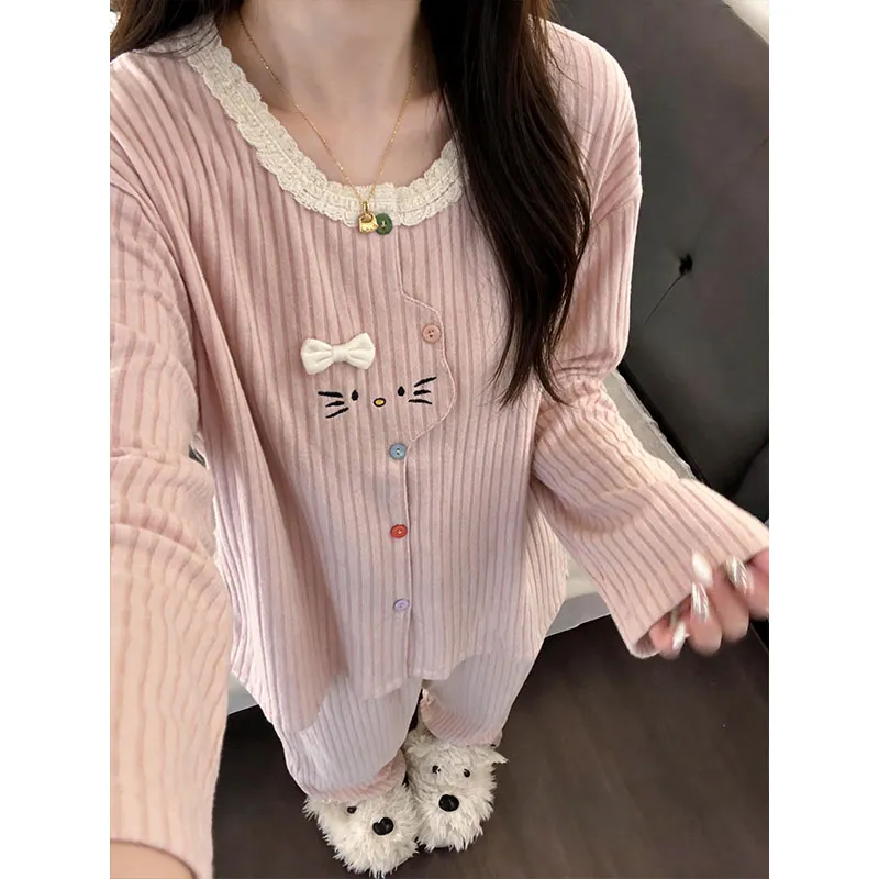 Women's Cashmere Pajamas Autumn Winter 2026 New Thickened Warm Comfortable Sweet Cute Loungewear Two-Piece Set · Wholesale · OEM · Worldwide Shipping