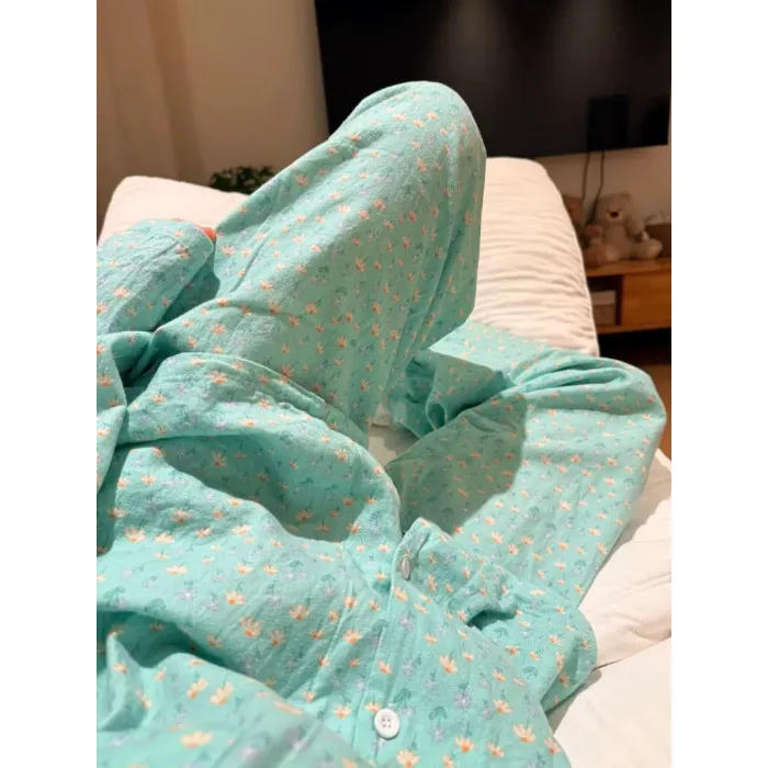 6576 Blue Floral 2026 Spring Autumn New Pajamas Women's Influencer Style Korean Version Loose Loungewear Set · Wholesale · OEM · Worldwide Shipping - Detail 1