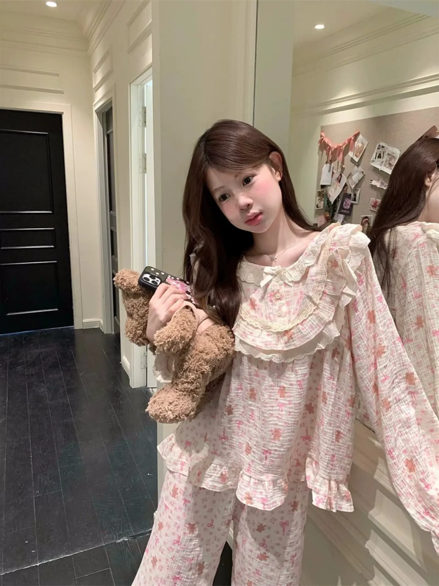 6596 Palace-Style Bear 2027 Spring/Autumn New Korean-Style Pajamas Women Influencer-Style Long-Sleeve Loungewear Set · Wholesale · OEM · Worldwide Shipping - Detail 18