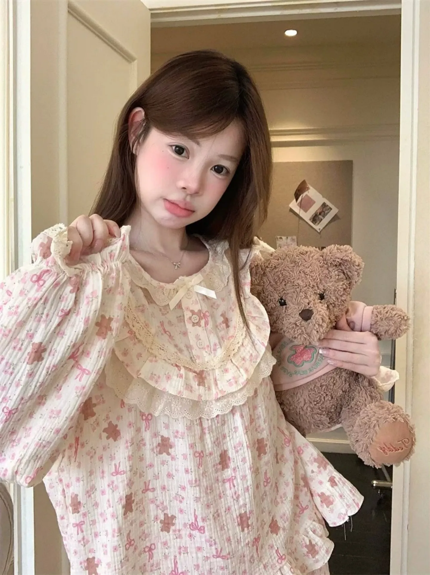 6596 Palace-Style Bear 2027 Spring/Autumn New Korean-Style Pajamas Women Influencer-Style Long-Sleeve Loungewear Set · Wholesale · OEM · Worldwide Shipping - Detail 14