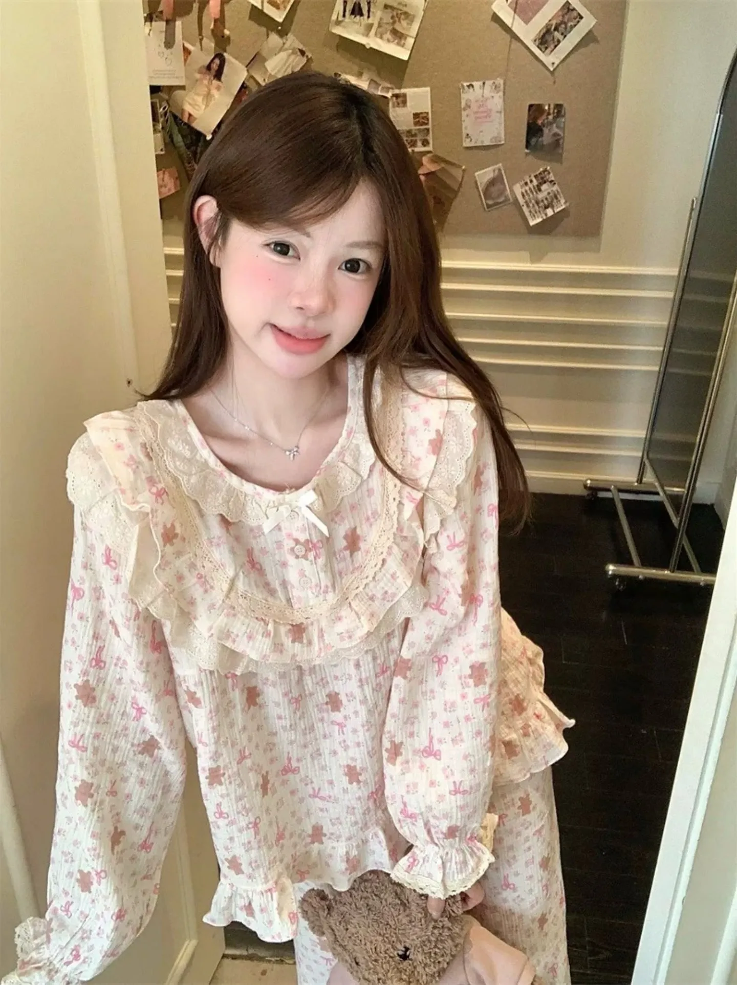 6596 Palace-Style Bear 2027 Spring/Autumn New Korean-Style Pajamas Women Influencer-Style Long-Sleeve Loungewear Set · Wholesale · OEM · Worldwide Shipping - Detail 11